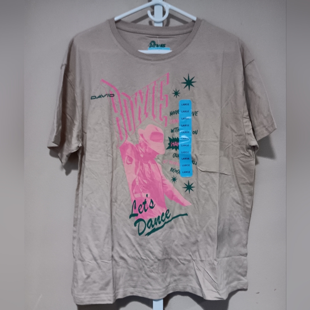 Bowie Women's (Size L) Tan/Pink David Bowie Licensed Band Tee (NWT)